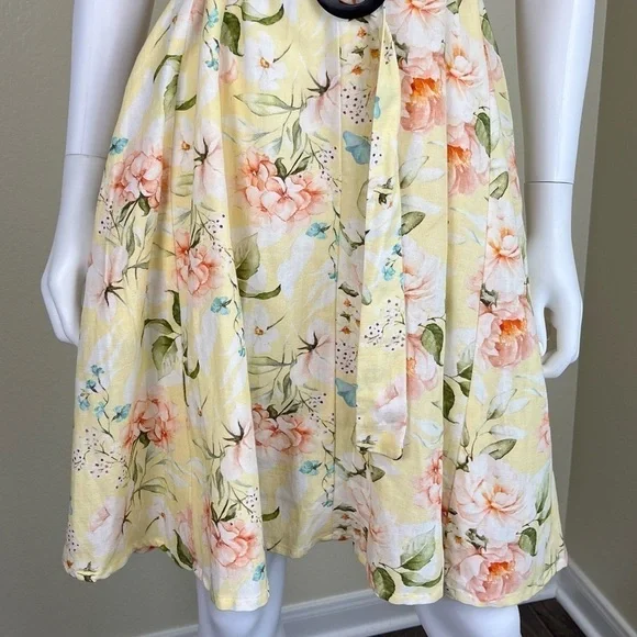 Code By Lifestyle Women’s Size 12 Yellow Floral Linen Cotton Fit & Flare Dress - Picture 14 of 16